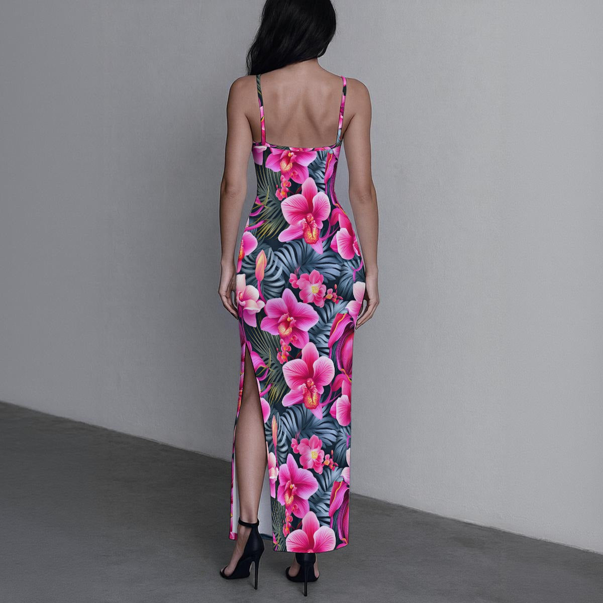 Women's Exotic Orchid Flowers Long Dress with Slit