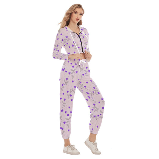 Queen Of Hearts Women's Crop Hoodie Sports Set