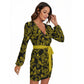 Women's Long Sleeve Elegant Flowers Dress With Waist Belt