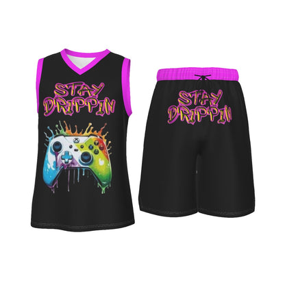 Stay Drippin Men's V Neck Basketball Suit