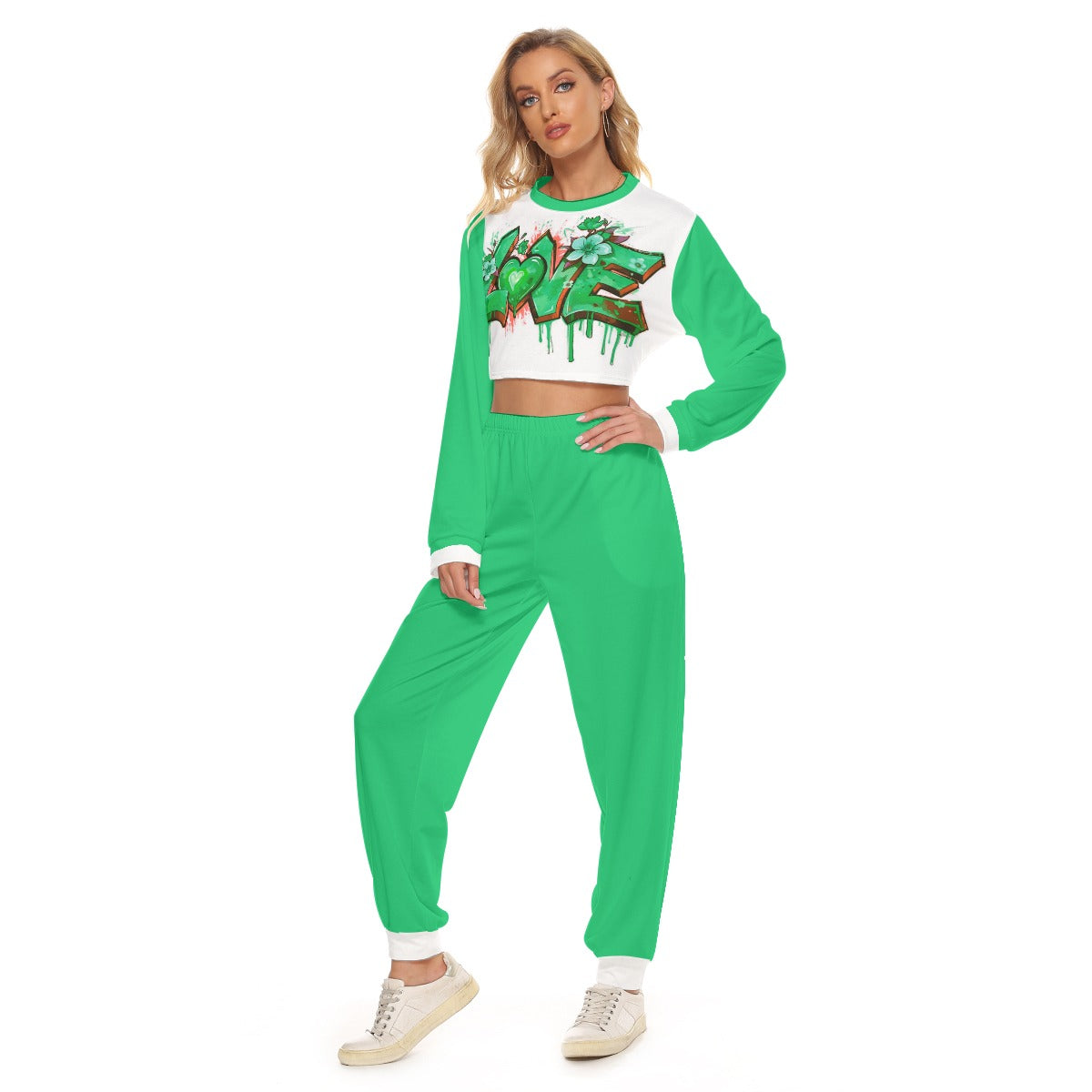 Women's Love Graffiti Style Crop Sweatshirt Suit