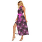 Women's Cute Floral Wrap Hem Belted Halter Dress