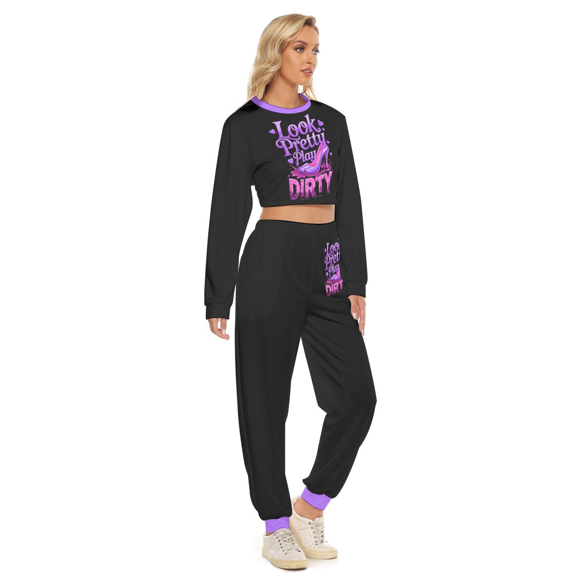 Look Pretty Play Dirty Women's Crop Sweatshirt Suit