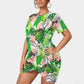 Women's Tropic Summer Vibes Stacked Hem Dress With Short Sleeve（Plus Size）