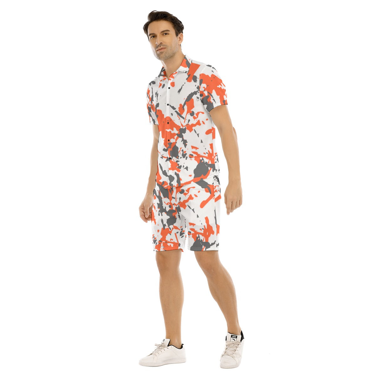Men's Paint Splatter Short Sleeve Shirt Set