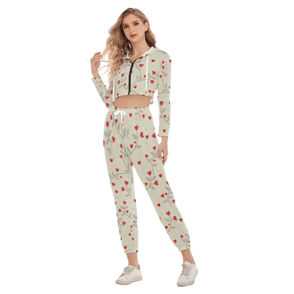 Queen Of Hearts Women's Crop Hoodie Sports Set