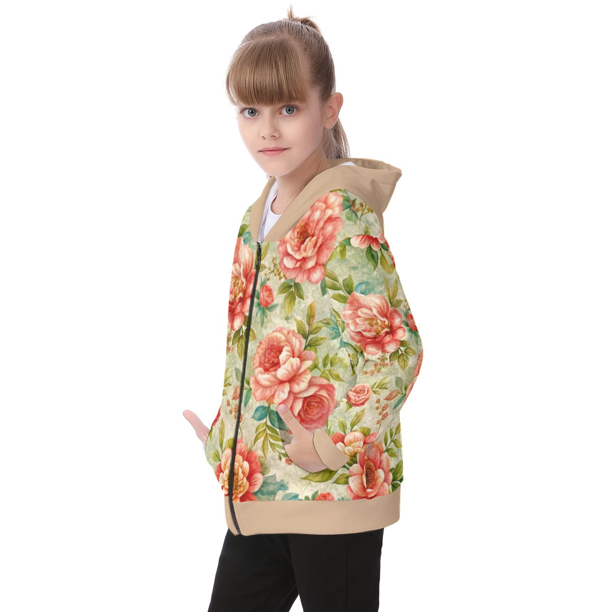 Kid's Baroque Florals Heavy Fleece Zip Up Hoodie
