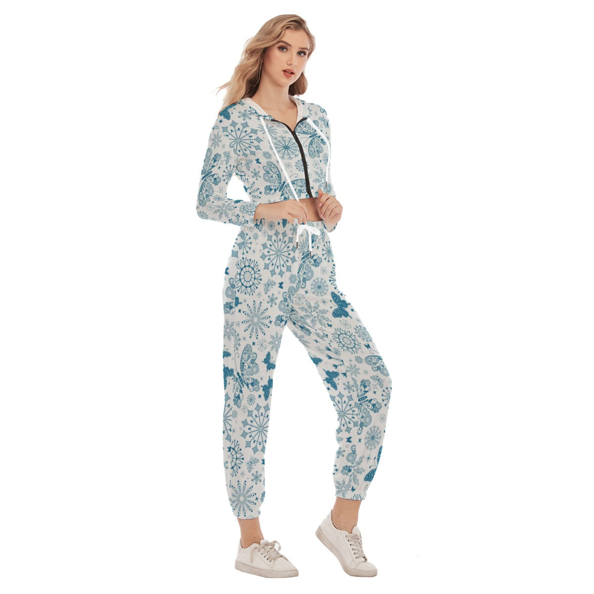 Women's Spring Time Vibes Crop Hoodie Sports Set