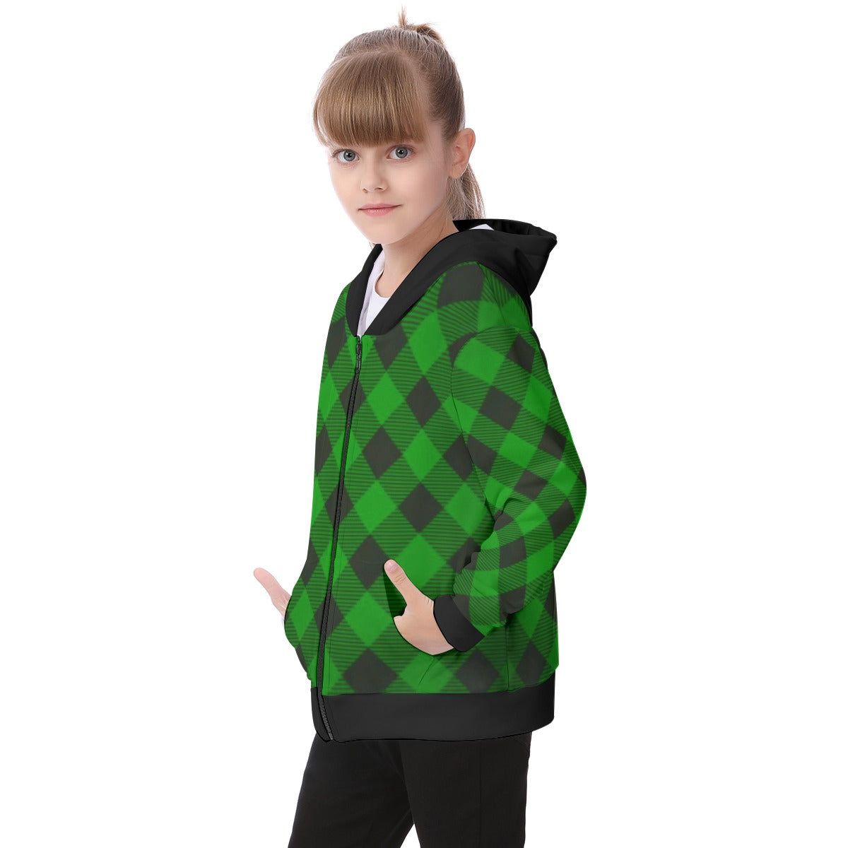 Kid's Plaid KMK Heavy Fleece Zip Up Hoodie