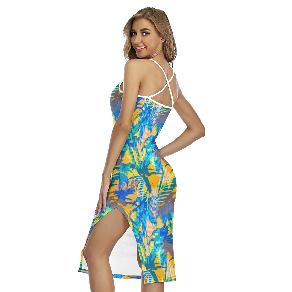 Tropic Summer Vibes Back Cross Cami Dress