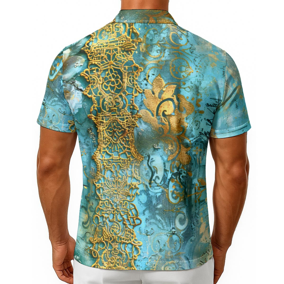 Men's Romantic Rococo Turquoise Gold Button Up