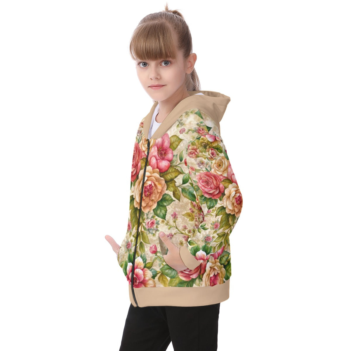 Kid's Baroque Florals Heavy Fleece Zip Up Hoodie