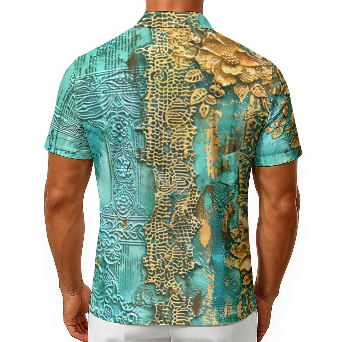 Men's Romantic Rococo Turquoise Gold Button Up