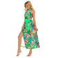Women's Tropic Summer Vibes Wrap Hem Belted Halter Dress