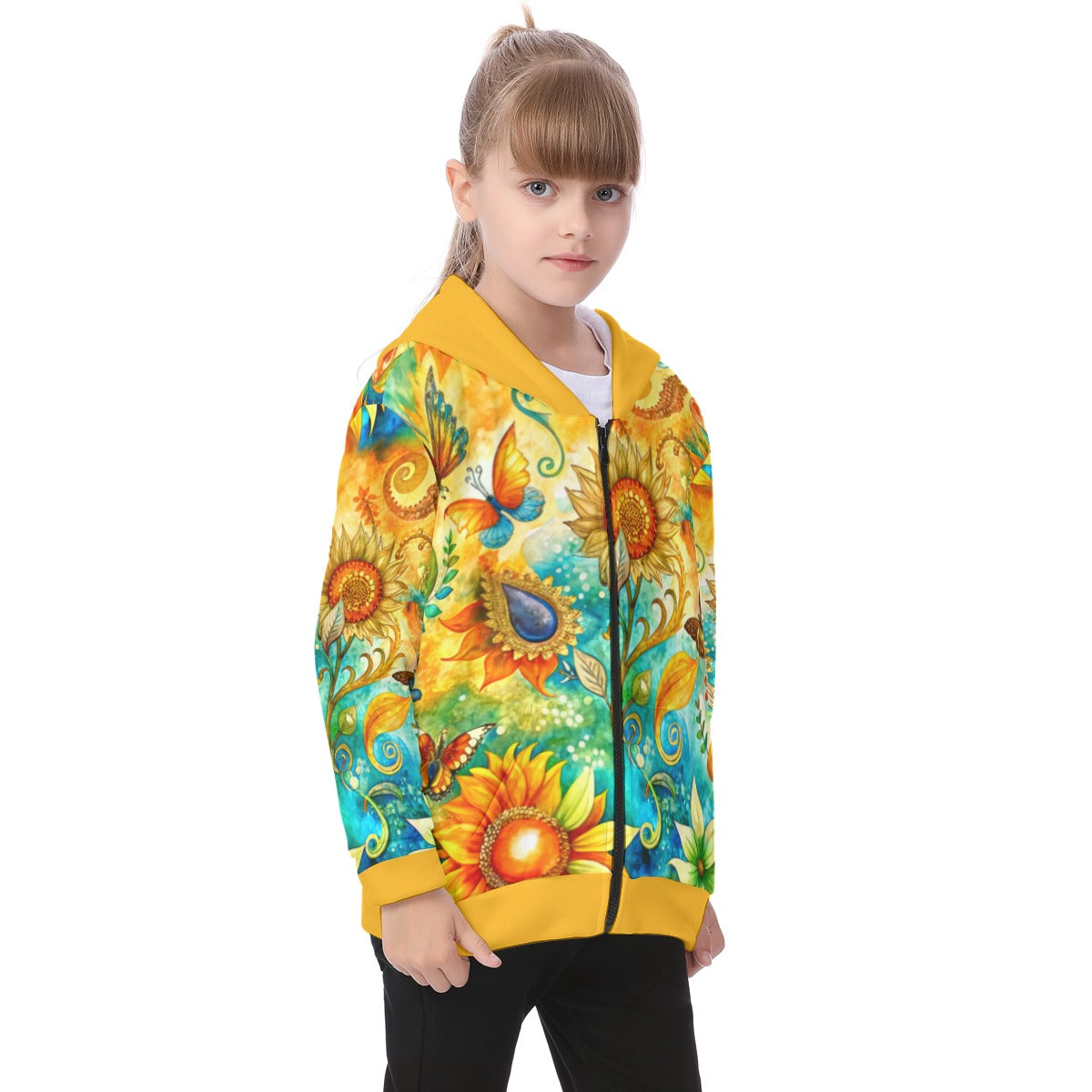 Kid's Sunflower Garden Heavy Fleece Zip Up Hoodie