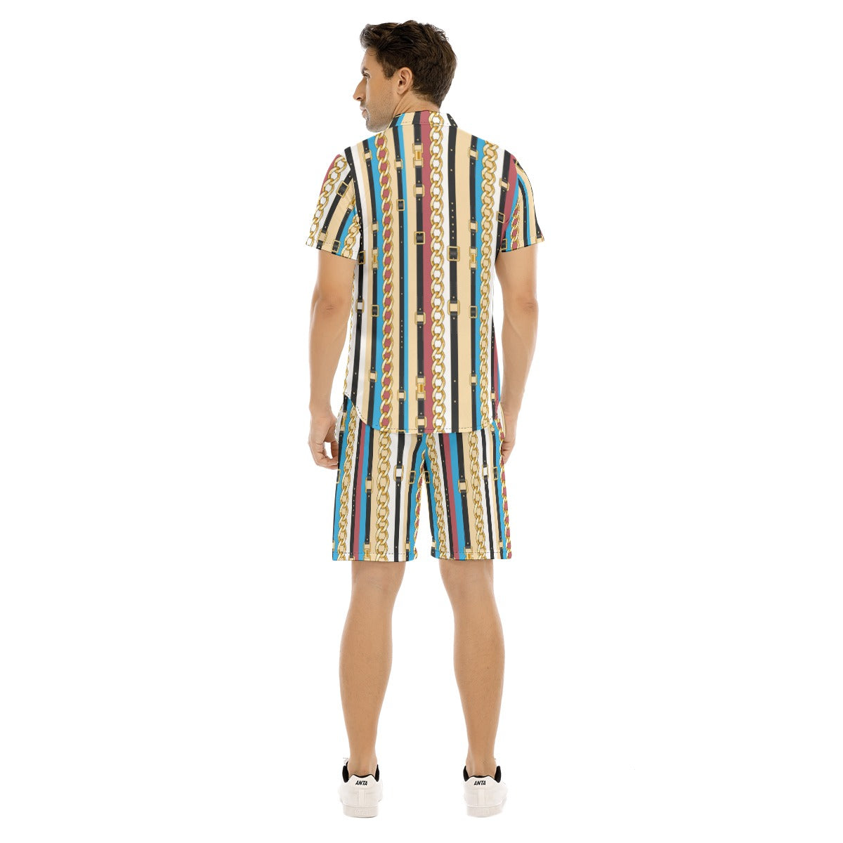 Men's Belt and Chains Short Sleeve Shirt Set