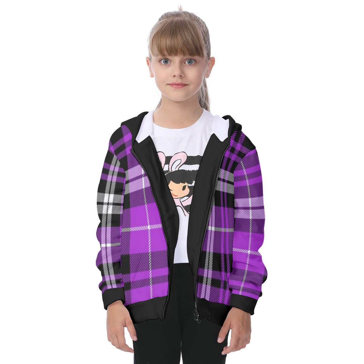 Kid's Plaid KMK Heavy Fleece Zip Up Hoodie