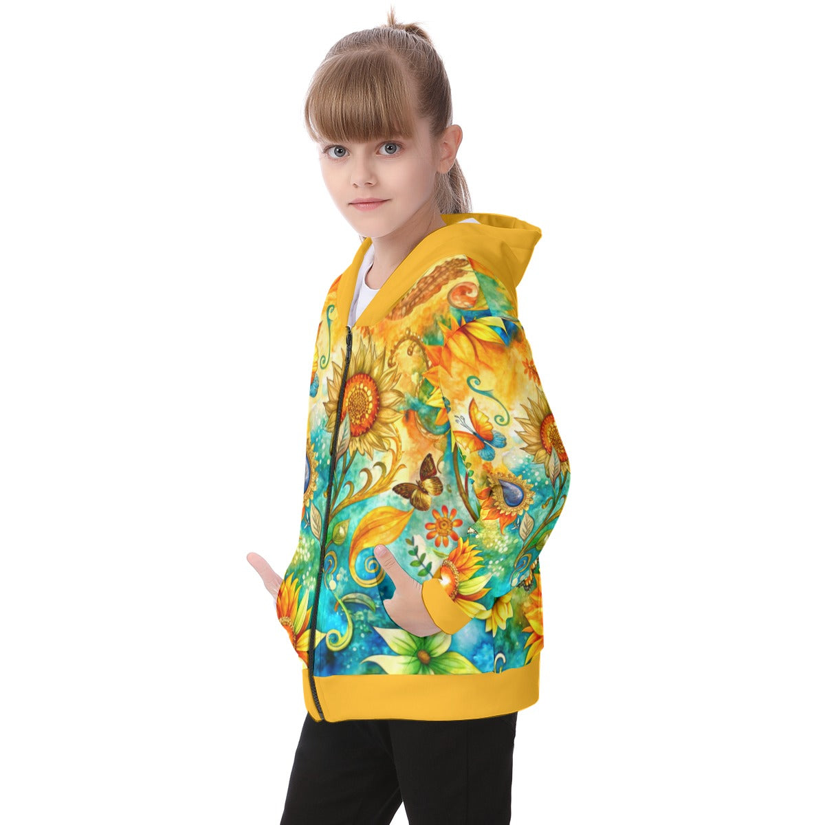 Kid's Sunflower Garden Heavy Fleece Zip Up Hoodie
