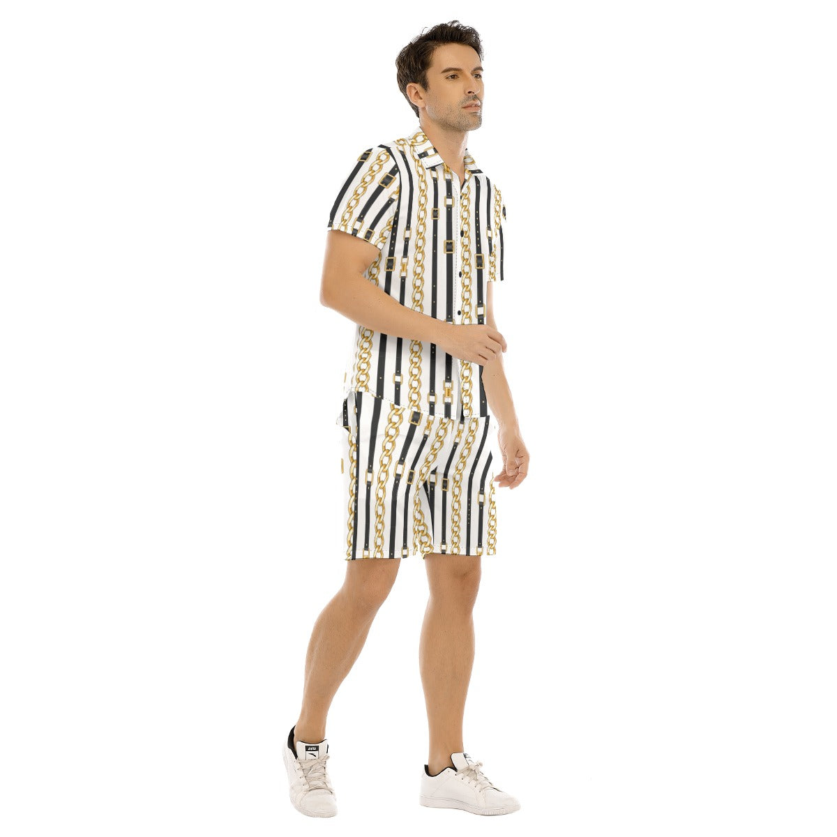 Men's Belt and Chains Short Sleeve Shirt Set