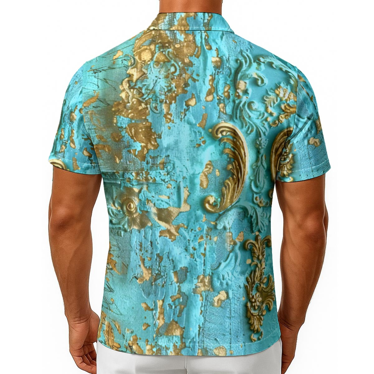 Men's Romantic Rococo Turquoise Gold Button Up