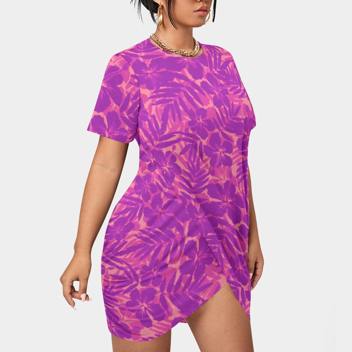 Women's Beach Vibes Stacked Hem Dress With Short Sleeve（Plus Size）