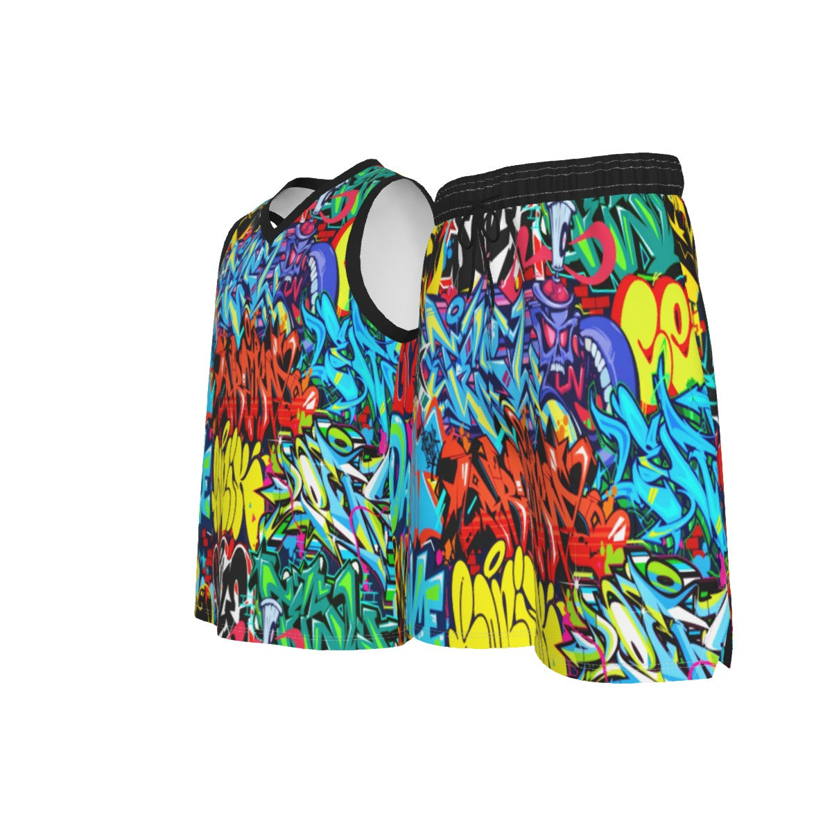 Graffiti Style Men's V Neck Basketball Suit