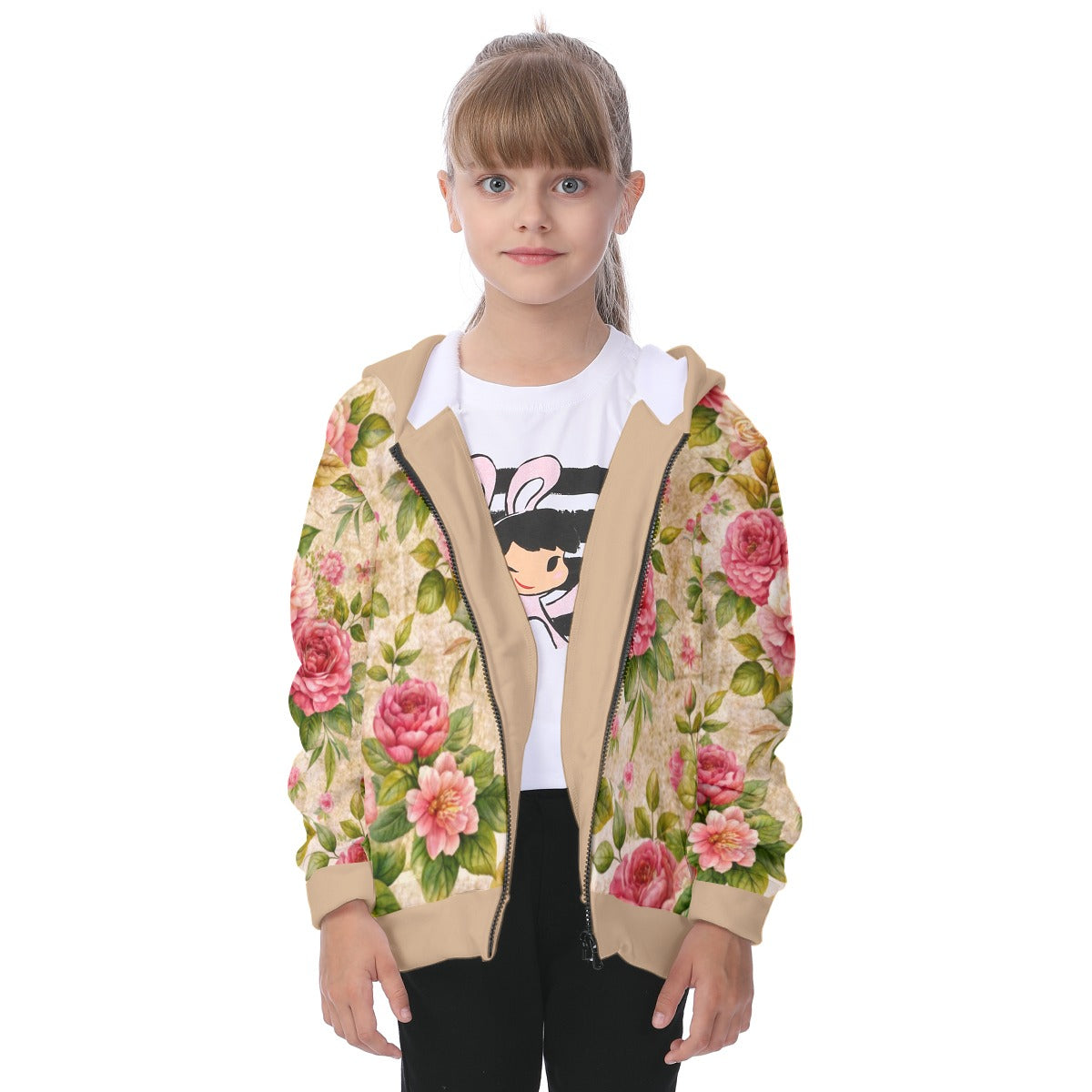 Kid's Baroque Florals Heavy Fleece Zip Up Hoodie