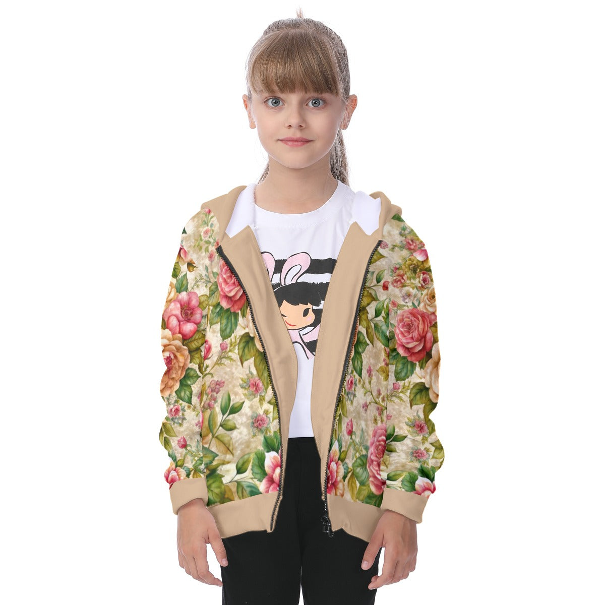 Kid's Baroque Florals Heavy Fleece Zip Up Hoodie