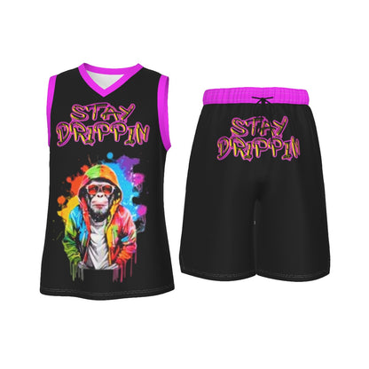 Stay Drippin Men's V Neck Basketball Suit