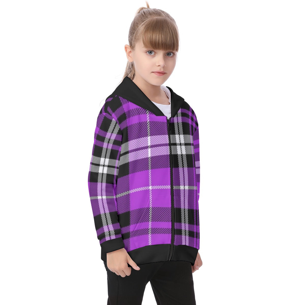 Kid's Plaid KMK Heavy Fleece Zip Up Hoodie