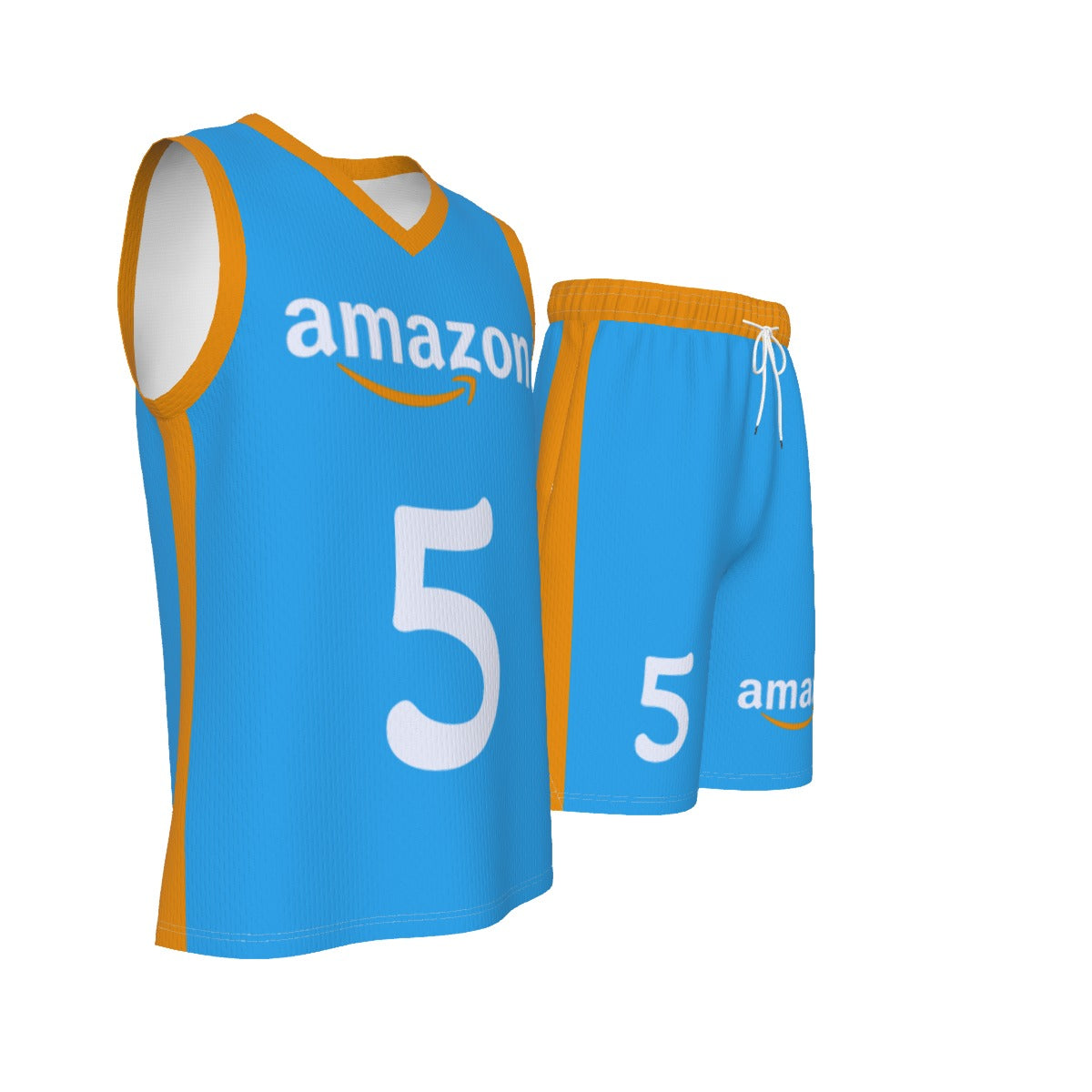 Light Blue With Stripe Amazon V Neck Basketball Suit