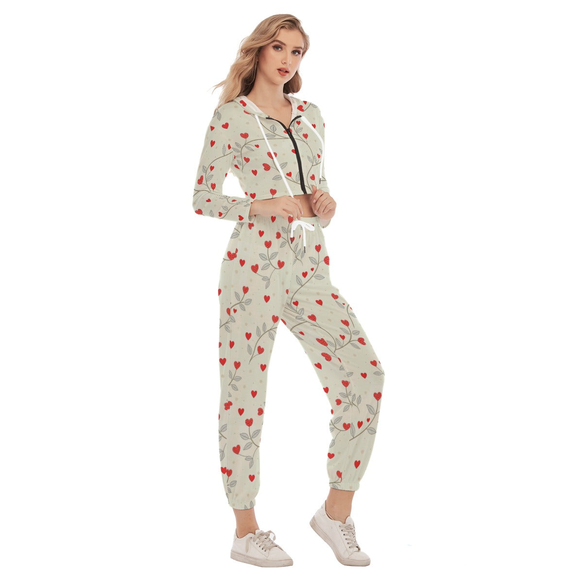 Queen Of Hearts Women's Crop Hoodie Sports Set