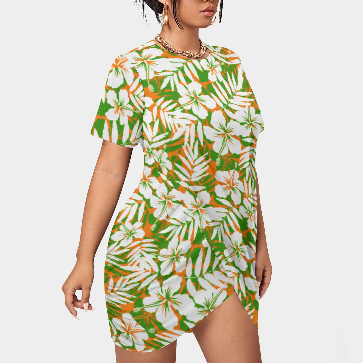 Women's Beach Vibes Stacked Hem Dress With Short Sleeve（Plus Size）
