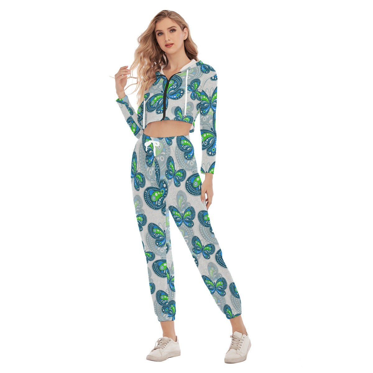 Women's Spring Time Vibes Crop Hoodie Sports Set