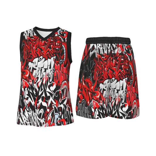 Graffiti Style Men's V Neck Basketball Suit