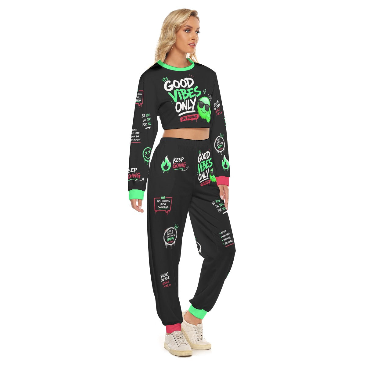 Only Good Vibes Women's Crop Sweatshirt Suit