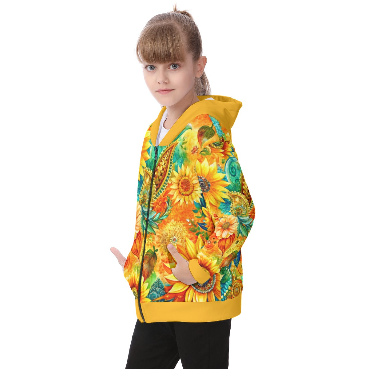 Kid's Sunflower Garden Heavy Fleece Zip Up Hoodie