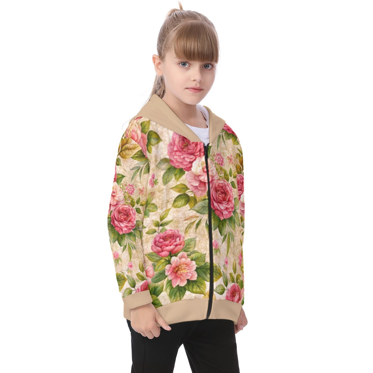 Kid's Baroque Florals Heavy Fleece Zip Up Hoodie