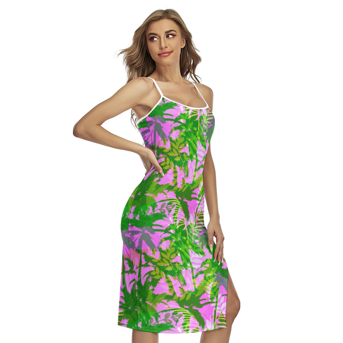 Tropic Summer Vibes Back Cross Cami Dress