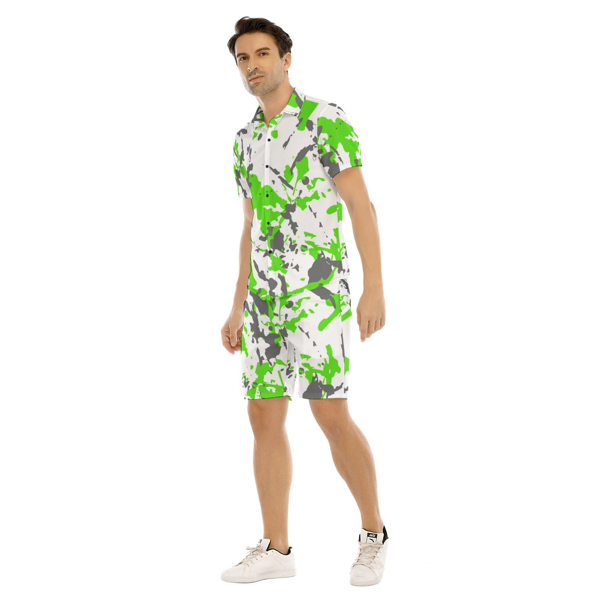 Men's Paint Splatter Short Sleeve Shirt Set