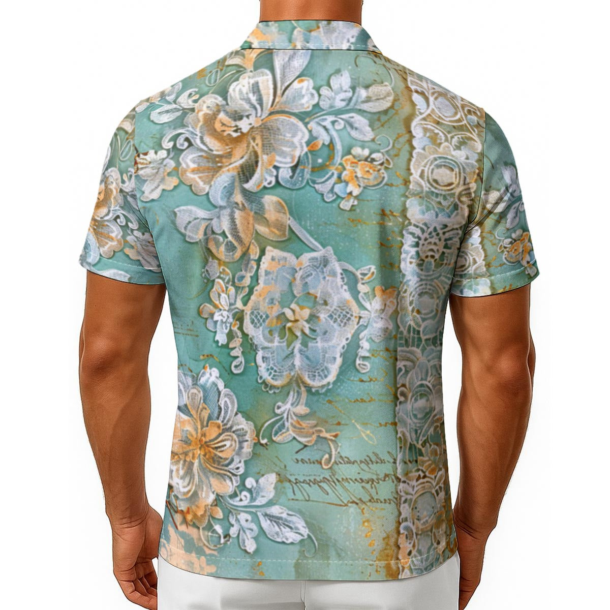 Men's Romantic Rococo Turquoise Gold Button Up