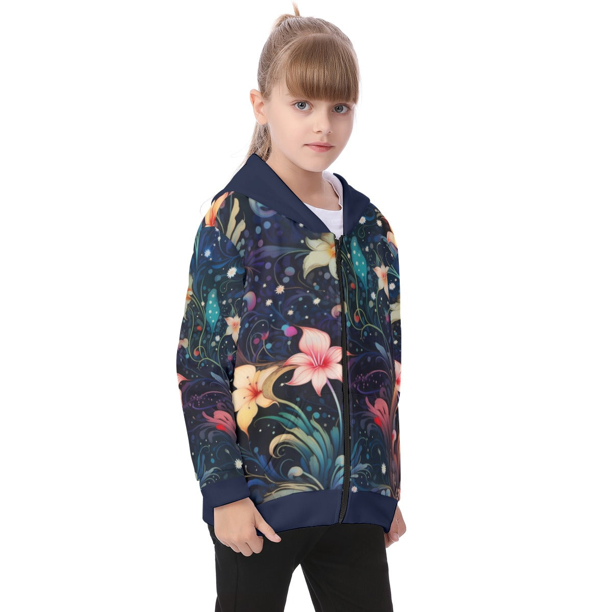 Kid's Watercolor Night Heavy Fleece Zip Up Hoodie