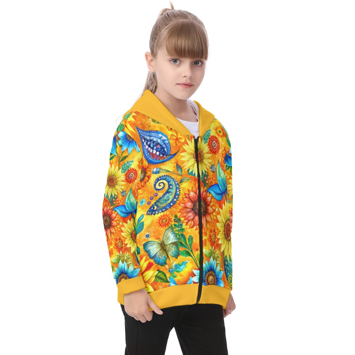 Kid's Sunflower Garden Heavy Fleece Zip Up Hoodie