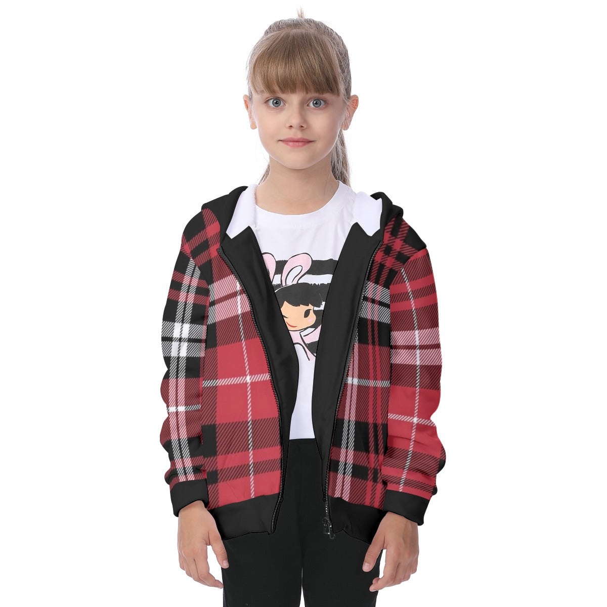 Kid's Plaid KMK Heavy Fleece Zip Up Hoodie