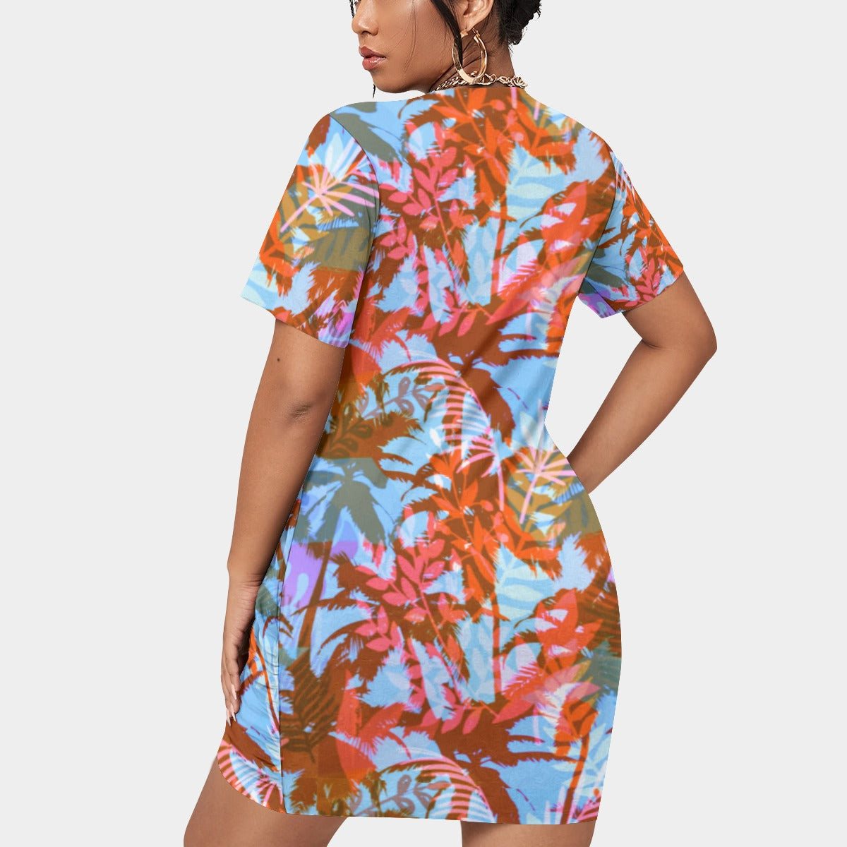 Women's Tropic Summer Vibes Stacked Hem Dress With Short Sleeve（Plus Size）