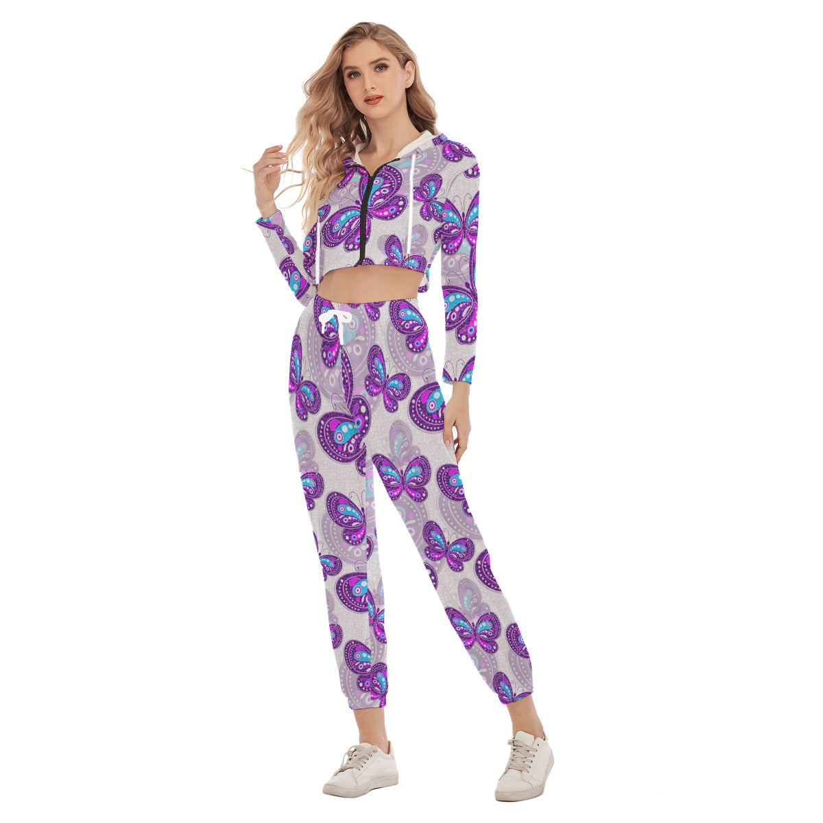 Women's Spring Time Vibes Crop Hoodie Sports Set