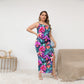 Women's Exotic Orchid Flowers Oblique-Shoulder Exposure Dress With Side Split (Plus Size)
