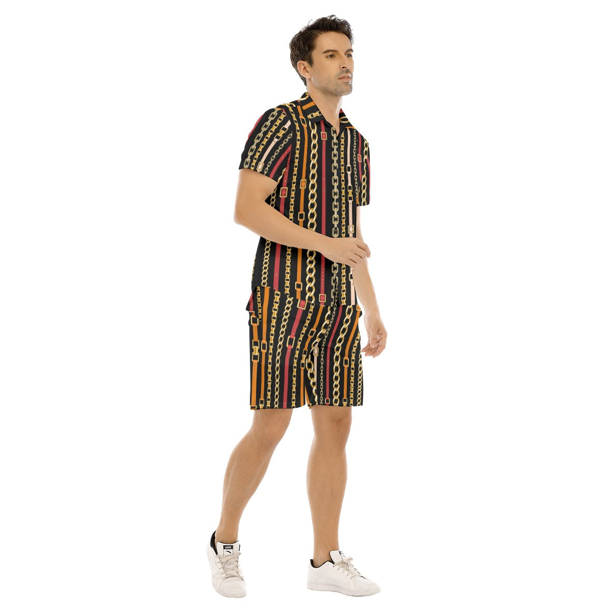 Men's Belt and Chains Short Sleeve Shirt Set