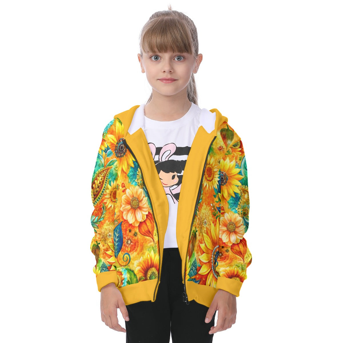 Kid's Sunflower Garden Heavy Fleece Zip Up Hoodie