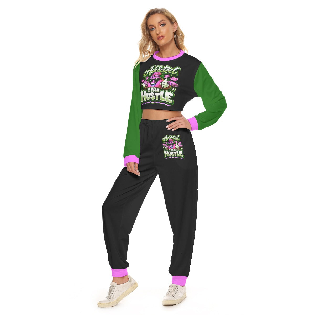 Addicted 2 The Hustle Women's Crop Sweatshirt Suit